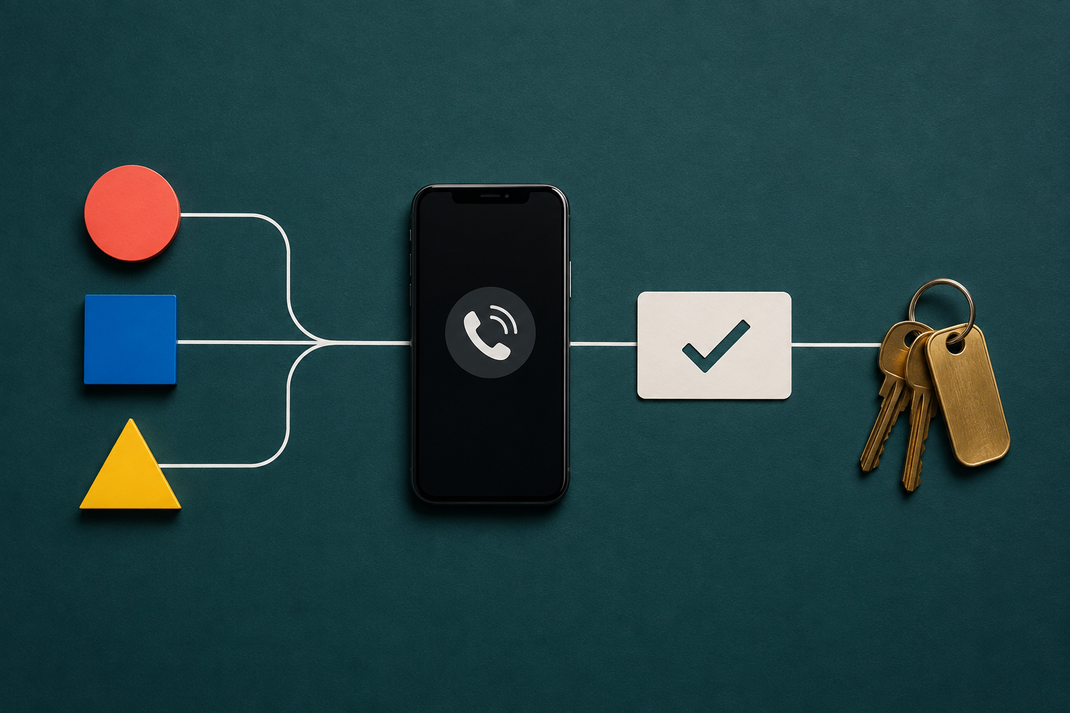 Source tokens, a phone, qualified enquiry, van keys and a booked-job diary